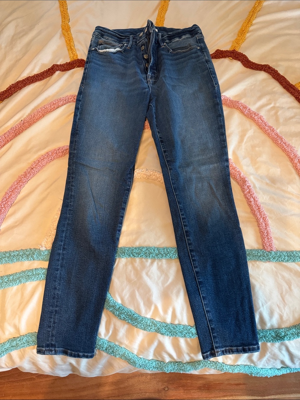 Good American Medium Blue Skinny Jeans with Adjustable Button Fly